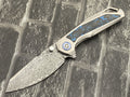 SixLeaf SL-108-CF-Blue Folding Knife Damascus Blade Titanium/CF Handle Pocket Knife