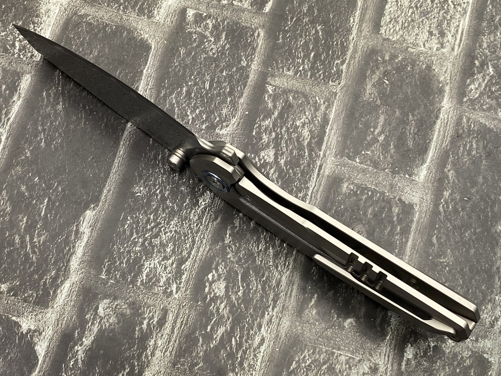 SixLeaf SL-108-CF-Blue Folding Knife Damascus Blade Titanium/CF Handle Pocket Knife