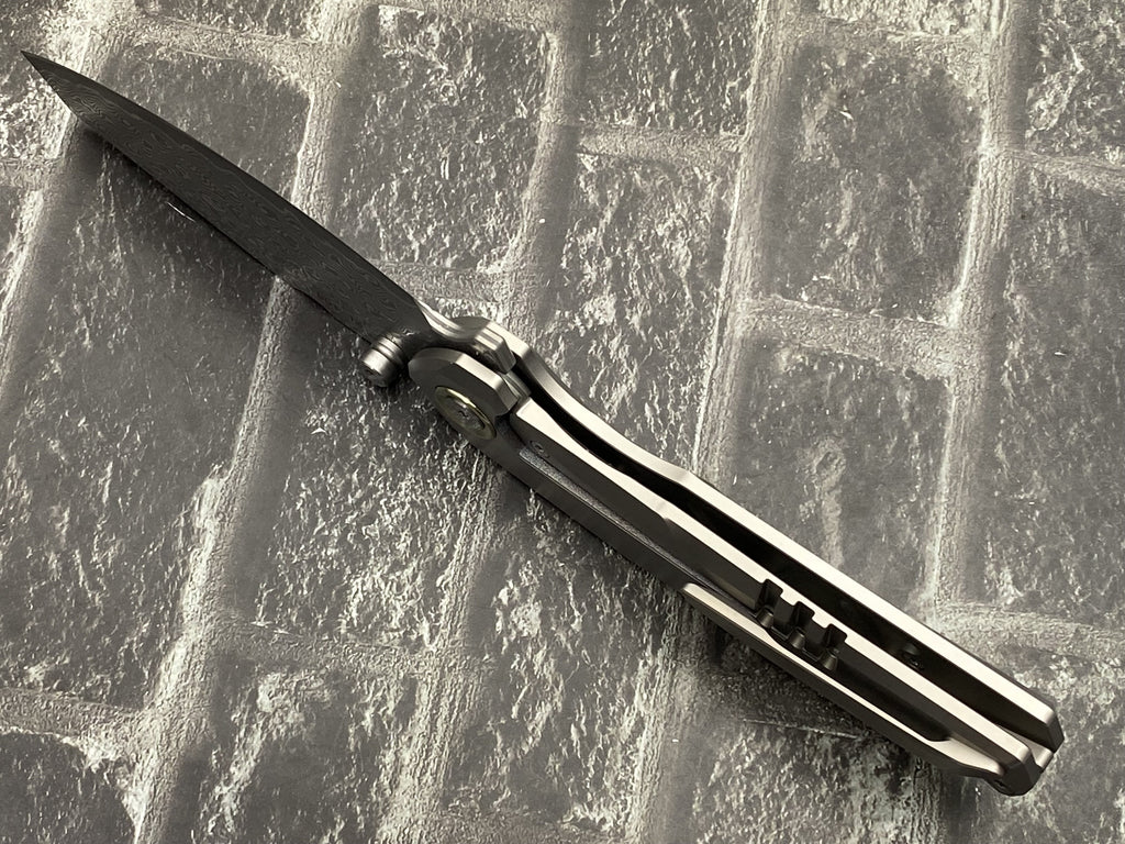 SixLeaf SL-108-CF-Black Folding Knife Damascus Blade Titanium/CF Handle Pocket Knife
