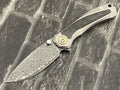 SixLeaf SL-107-CF-Black Folding Knife Damascus Blade Titanium/CF Handle Pocket Knife