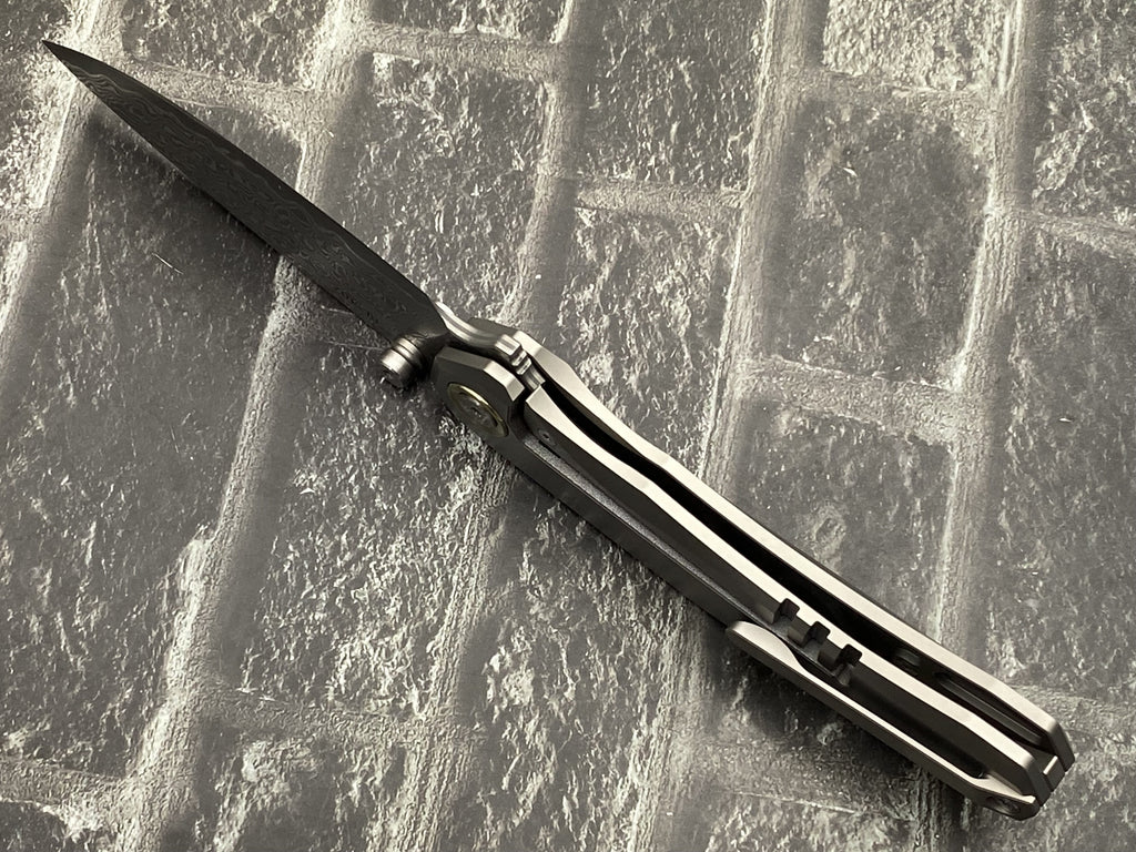 SixLeaf SL-107-CF-Black Folding Knife Damascus Blade Titanium/CF Handle Pocket Knife