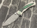 SixLeaf SL-107-CF-Green Folding Knife Damascus Blade Titanium/CF Handle Pocket Knife