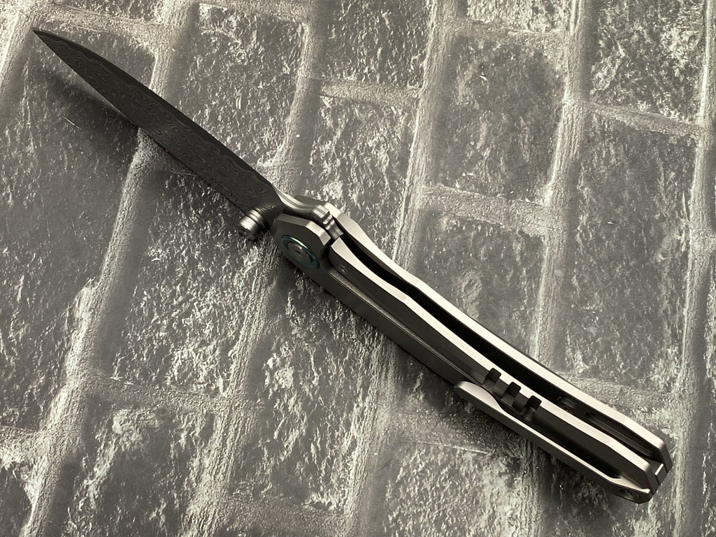 SixLeaf SL-107-CF-Green Folding Knife Damascus Blade Titanium/CF Handle Pocket Knife
