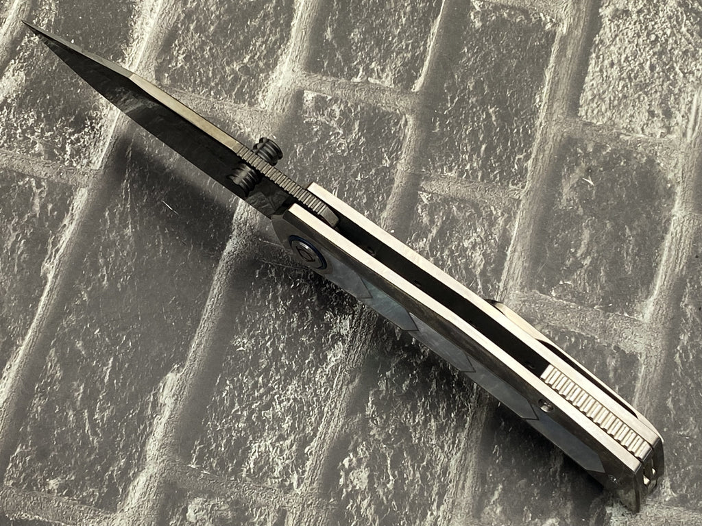 SixLeaf SL-106-DLC-Shell Folding Knife Damascus Blade Titanium+mother of pearl Handle Pocket Knife