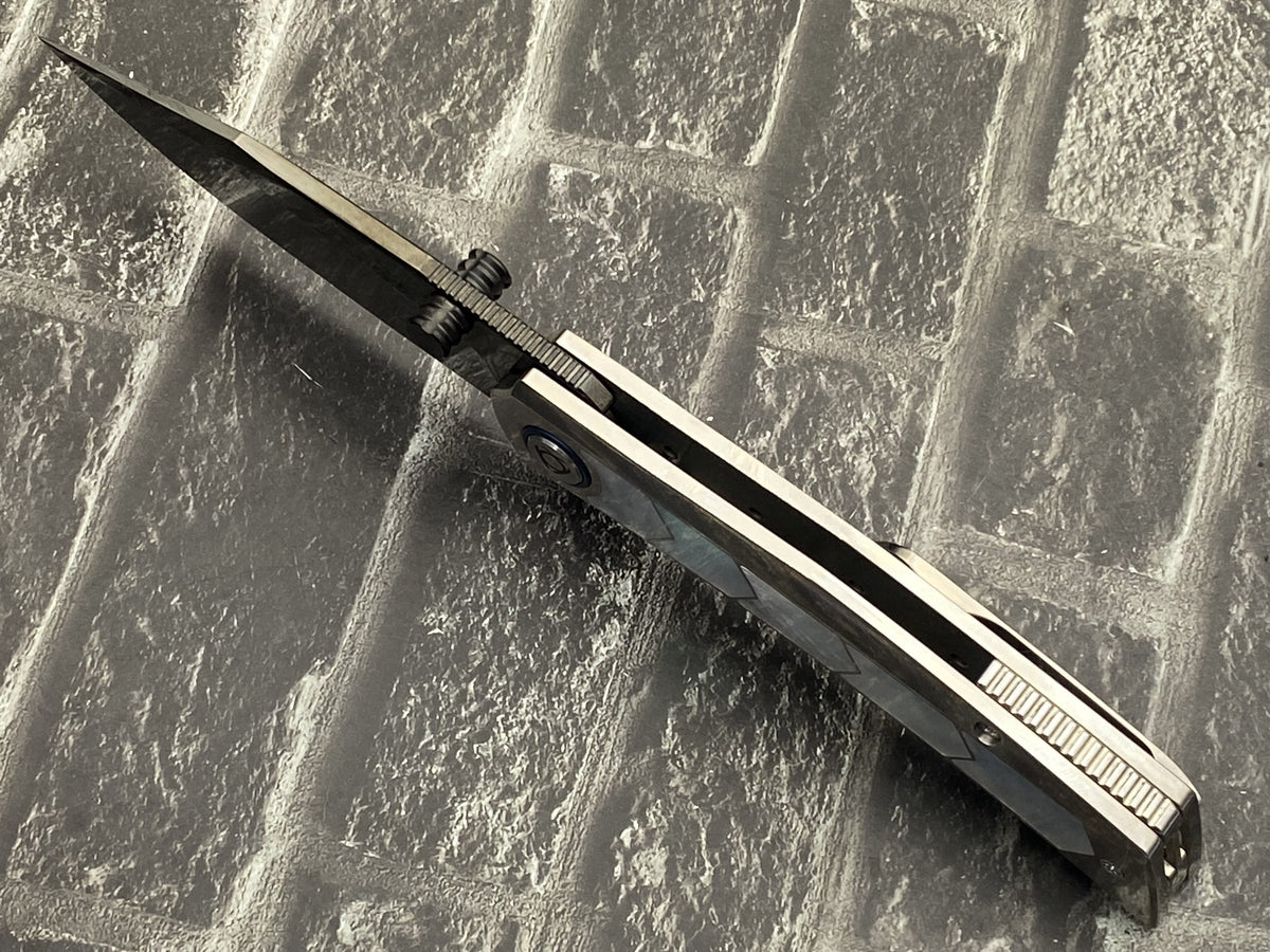 SixLeaf SL-106-DLC-Shell Folding Knife Damascus Blade Titanium+mother of pearl Handle Pocket Knife