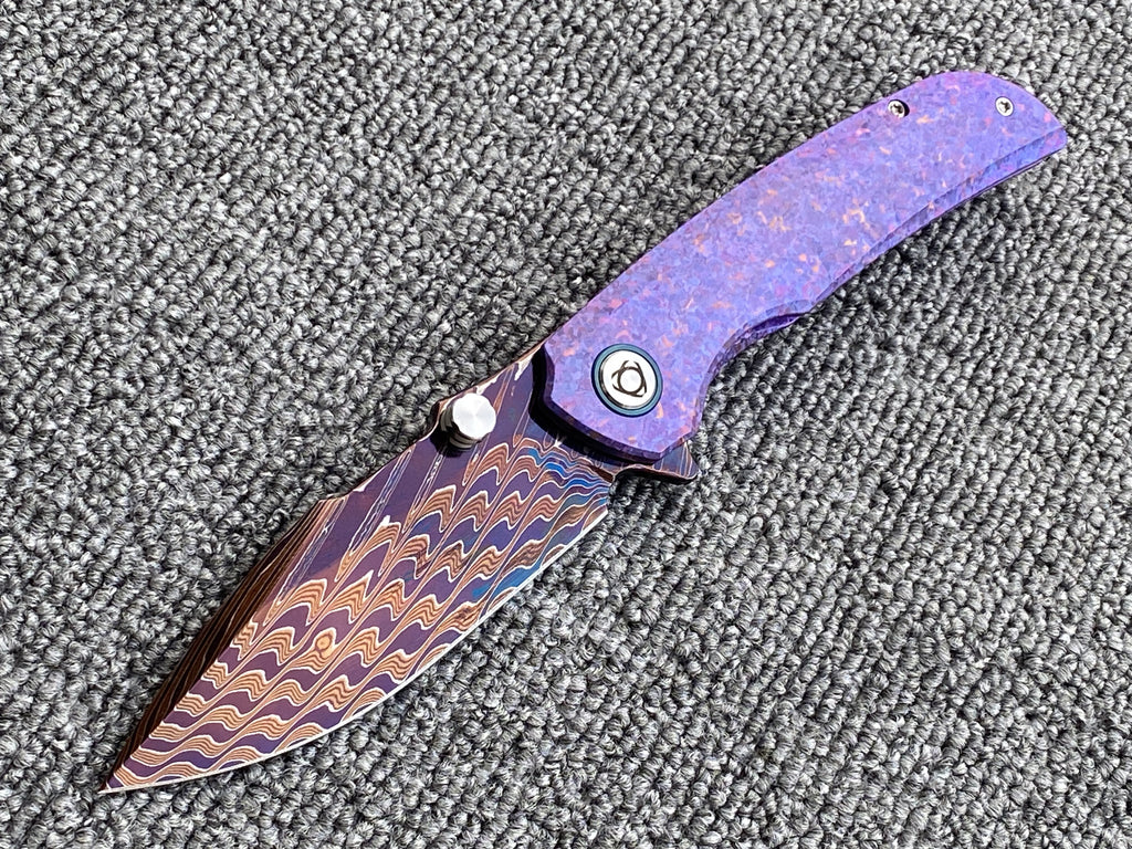 Sixleaf SL-111 Folding Knife Forging Damascus Blade Crystallized Titanium Handle Pocket Knife