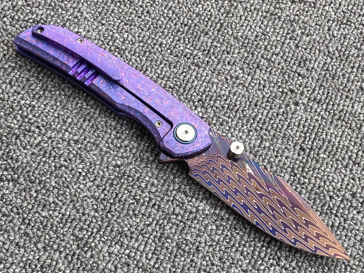 Sixleaf SL-111 Folding Knife Forging Damascus Blade Crystallized Titanium Handle Pocket Knife