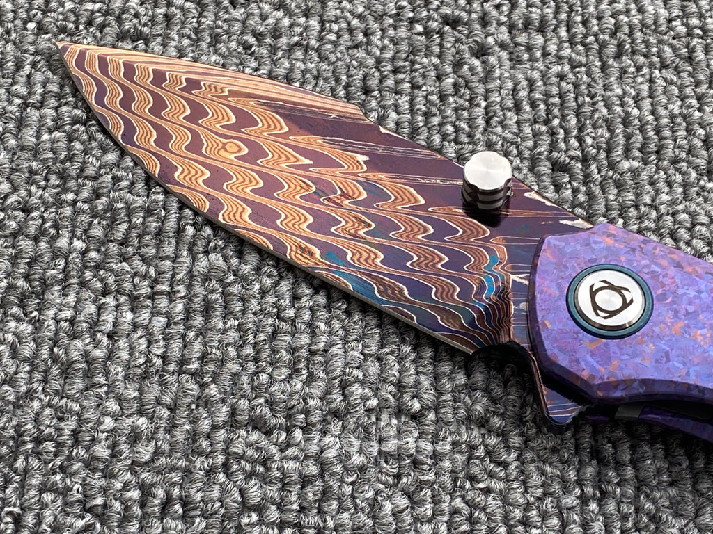 Sixleaf SL-111 Folding Knife Forging Damascus Blade Crystallized Titanium Handle Pocket Knife