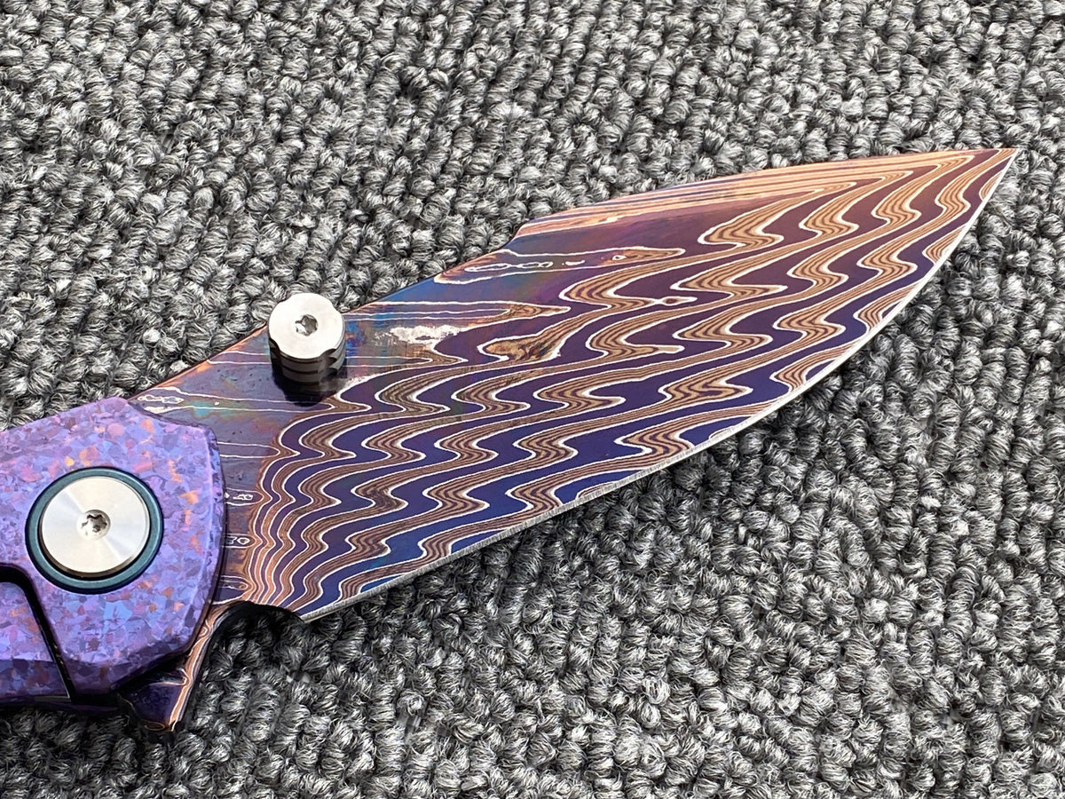 Sixleaf SL-111 Folding Knife Forging Damascus Blade Crystallized Titanium Handle Pocket Knife