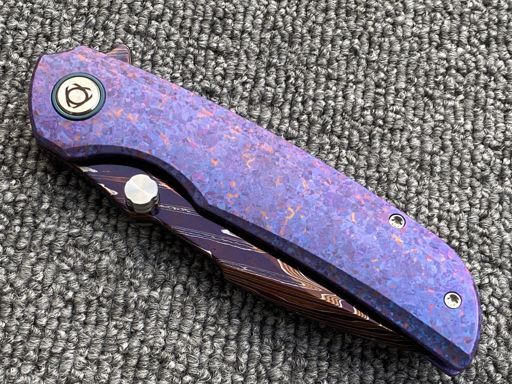 Sixleaf SL-111 Folding Knife Forging Damascus Blade Crystallized Titanium Handle Pocket Knife
