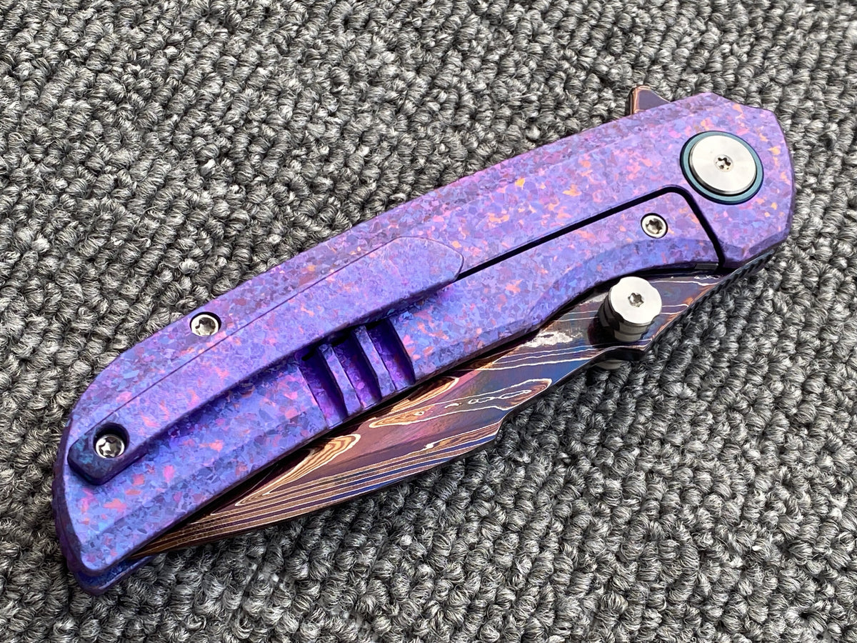 Sixleaf SL-111 Folding Knife Forging Damascus Blade Crystallized Titanium Handle Pocket Knife