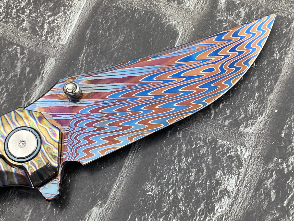 Sixleaf SL-114-Fire Folding Knife Forging Damascus Blade Titanium Handle Pocket Knife