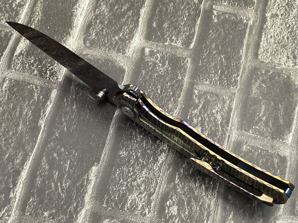 Sixleaf SL-114-Fire Folding Knife Forging Damascus Blade Titanium Handle Pocket Knife