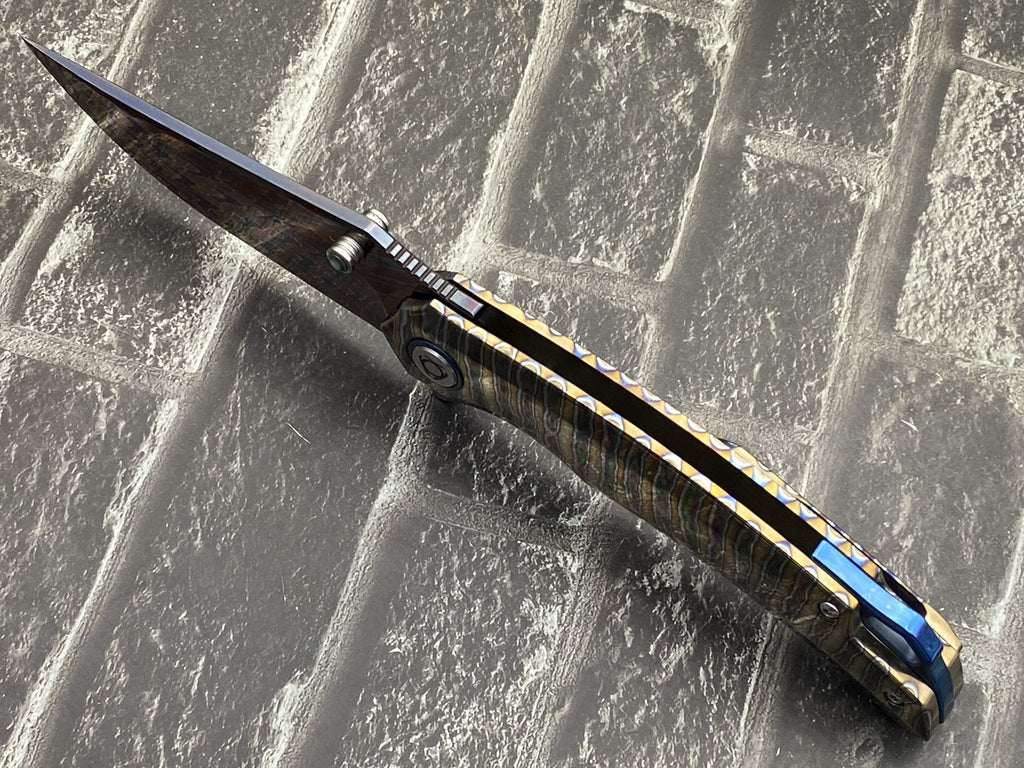 Sixleaf SL-114-Fire Folding Knife Forging Damascus Blade Titanium Handle Pocket Knife