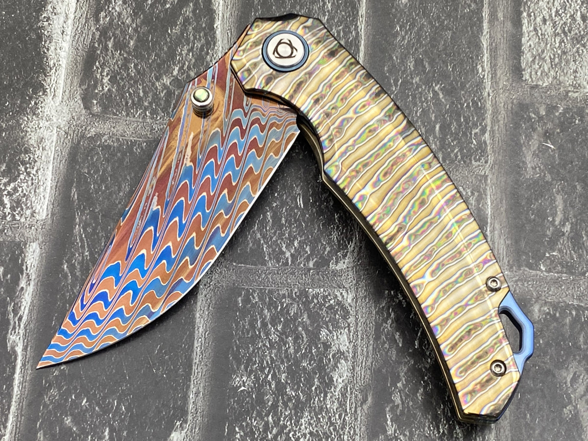 Sixleaf SL-114-Fire Folding Knife Forging Damascus Blade Titanium Handle Pocket Knife