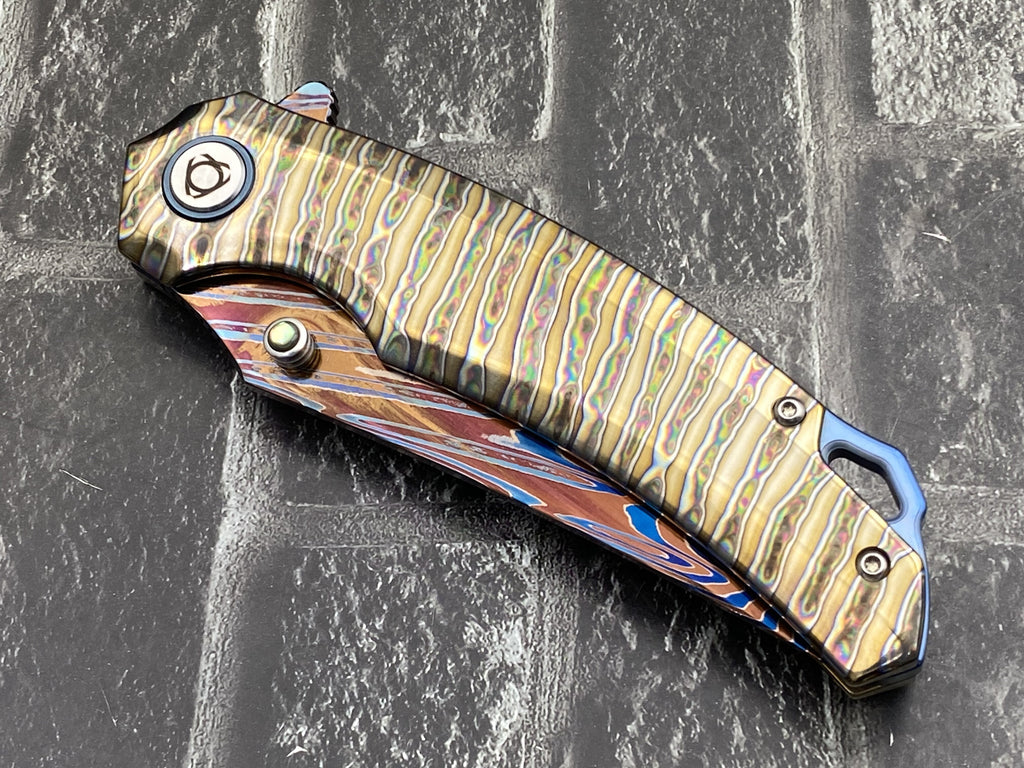 Sixleaf SL-114-Fire Folding Knife Forging Damascus Blade Titanium Handle Pocket Knife