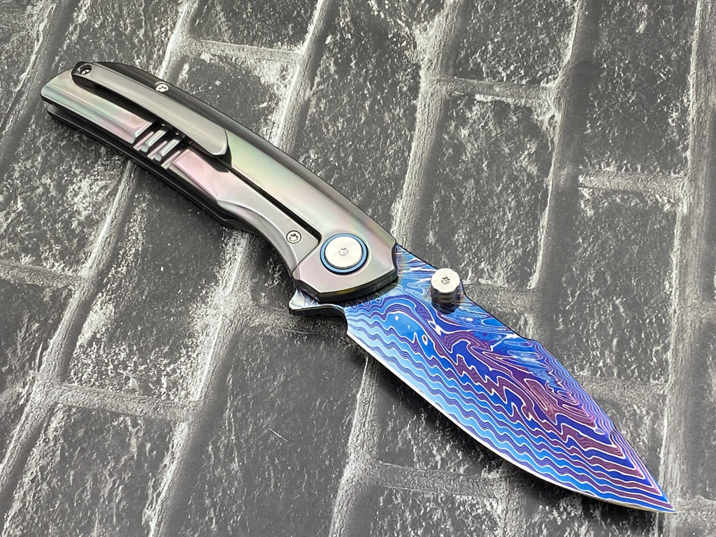Sixleaf SL-111-FD-Zirconium Folding Knife Forging Damascus Blade Zirconium Handle Pocket Knife