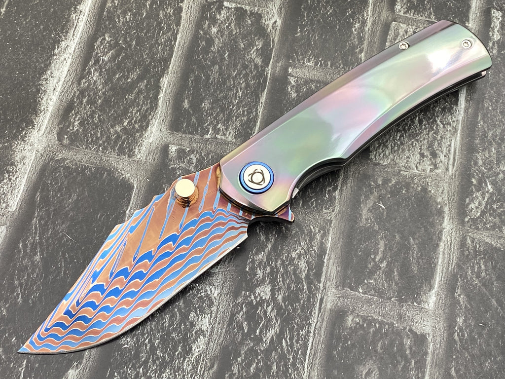 Sixleaf SL-115-FD-Zirconium-02 Folding Knife Forging Damascus Blade Zirconium Handle Pocket Knife