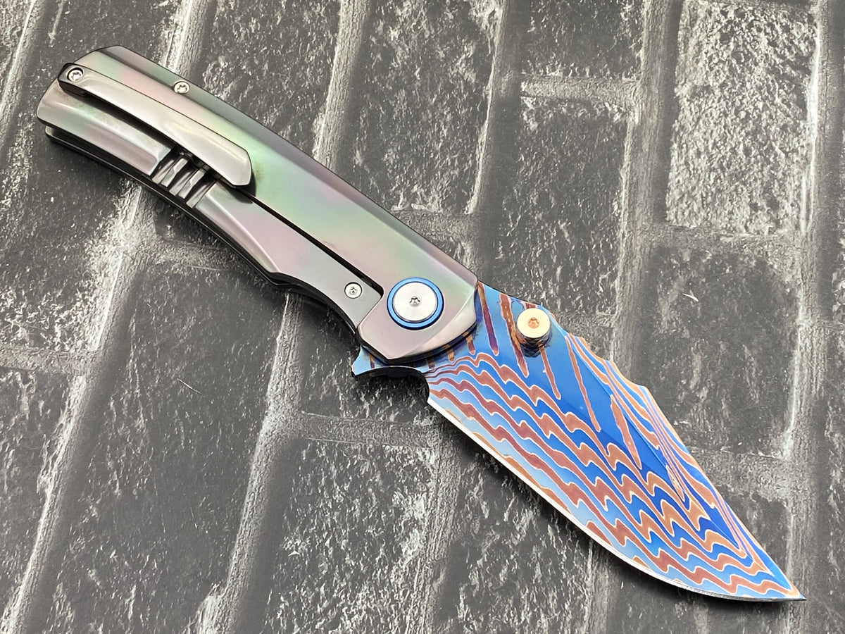 Sixleaf SL-115-FD-Zirconium-02 Folding Knife Forging Damascus Blade Zirconium Handle Pocket Knife