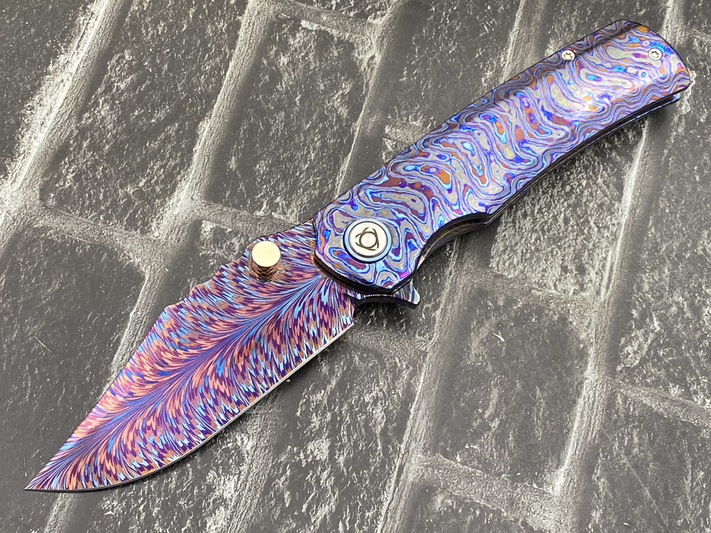 Sixleaf SL-115-01-ZirMa Folding Knife Feather pattern Damascus Blade Zirconium Damascus Handle Pocket Knife