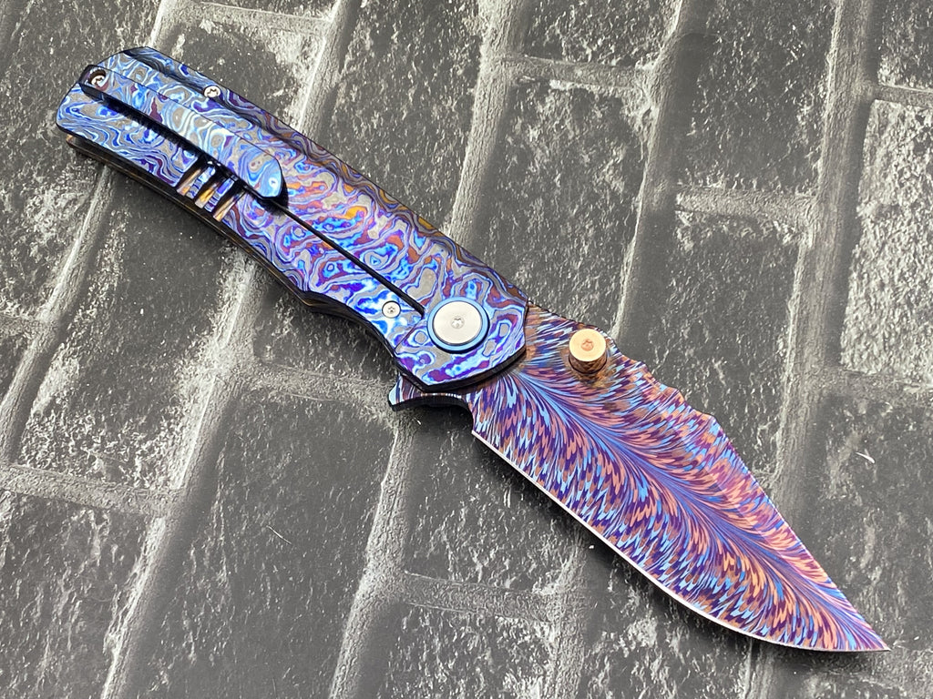 Sixleaf SL-115-01-ZirMa Folding Knife Feather pattern Damascus Blade Zirconium Damascus Handle Pocket Knife