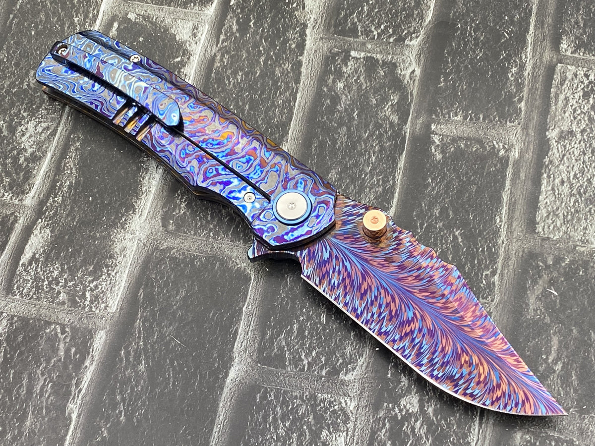 Sixleaf SL-115-01-ZirMa Folding Knife Feather pattern Damascus Blade Zirconium Damascus Handle Pocket Knife