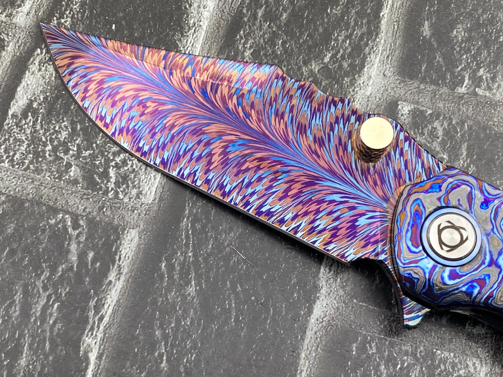 Sixleaf SL-115-01-ZirMa Folding Knife Feather pattern Damascus Blade Zirconium Damascus Handle Pocket Knife