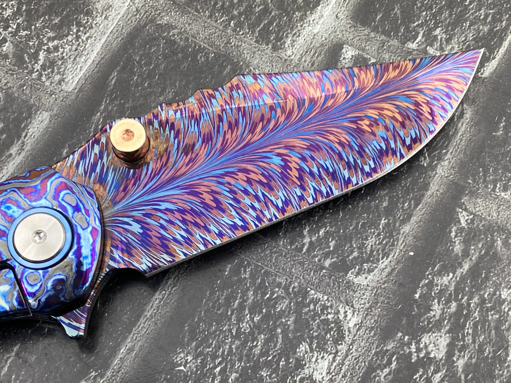 Sixleaf SL-115-01-ZirMa Folding Knife Feather pattern Damascus Blade Zirconium Damascus Handle Pocket Knife