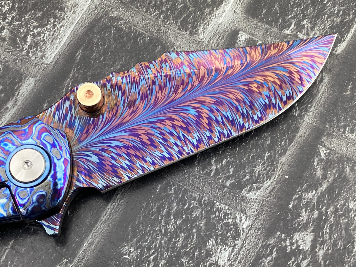 Sixleaf SL-115-01-ZirMa Folding Knife Feather pattern Damascus Blade Zirconium Damascus Handle Pocket Knife