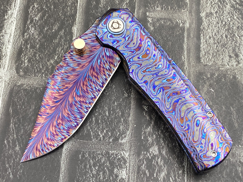 Sixleaf SL-115-01-ZirMa Folding Knife Feather pattern Damascus Blade Zirconium Damascus Handle Pocket Knife