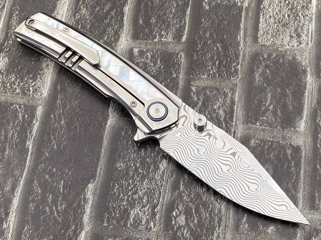 SixLeaf SL-104-shell Folding Knife Damascus Blade Titanium+mother of pearl Handle Pocket Knife