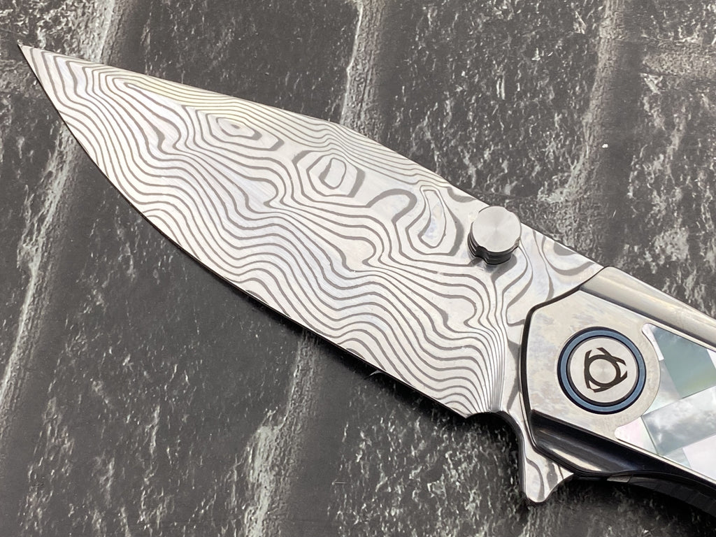 SixLeaf SL-104-shell Folding Knife Damascus Blade Titanium+mother of pearl Handle Pocket Knife