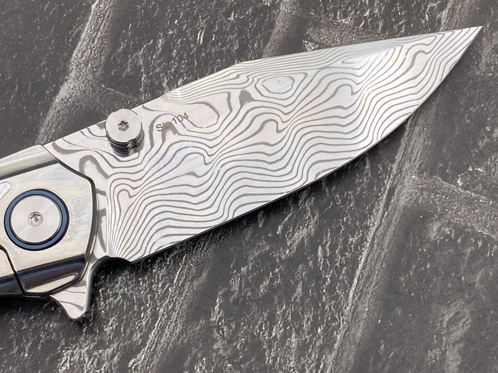 SixLeaf SL-104-shell Folding Knife Damascus Blade Titanium+mother of pearl Handle Pocket Knife
