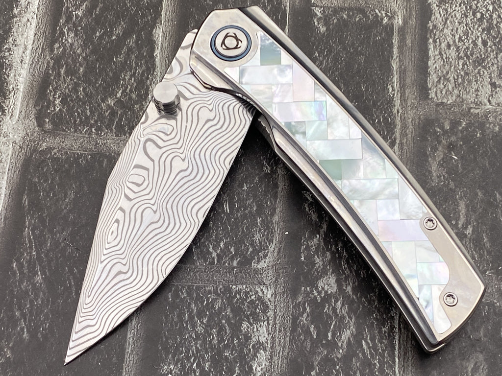 SixLeaf SL-104-shell Folding Knife Damascus Blade Titanium+mother of pearl Handle Pocket Knife
