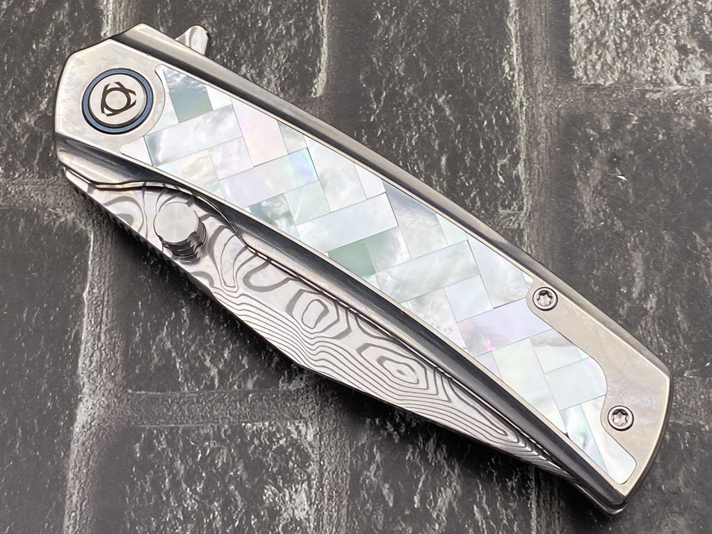 SixLeaf SL-104-shell Folding Knife Damascus Blade Titanium+mother of pearl Handle Pocket Knife