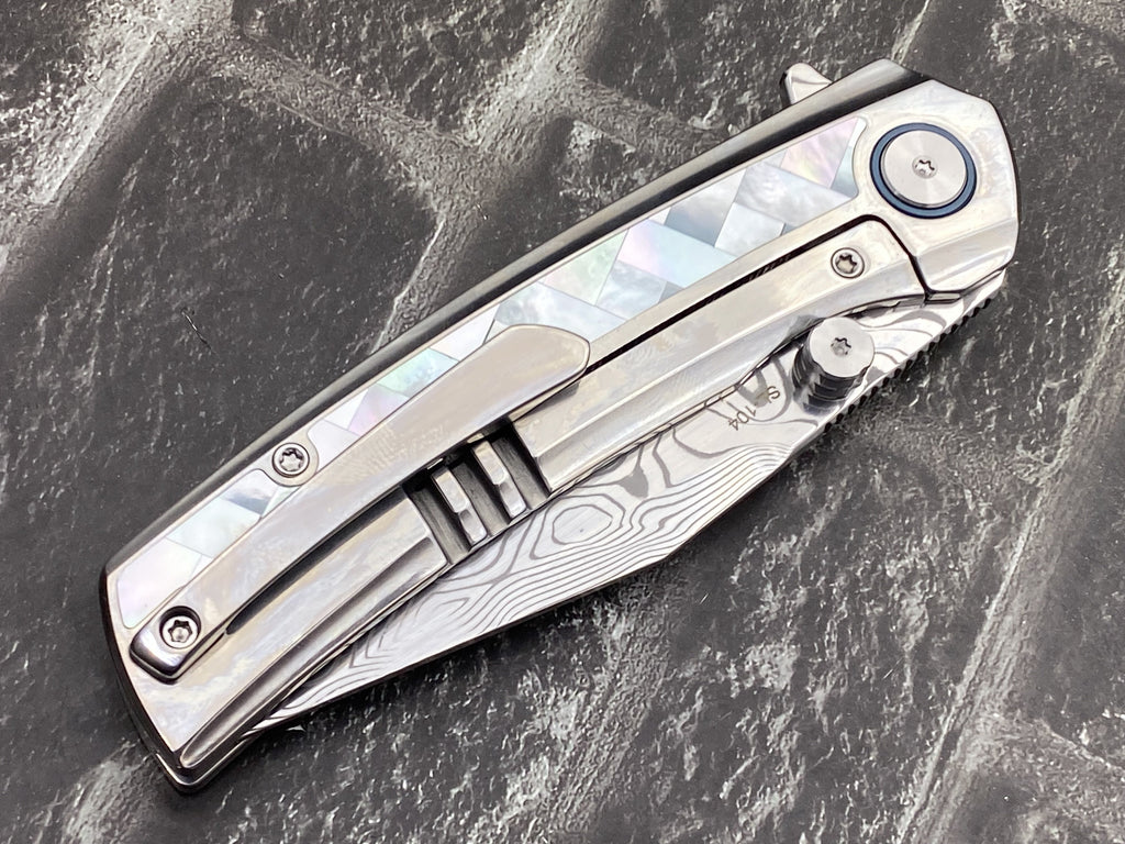 SixLeaf SL-104-shell Folding Knife Damascus Blade Titanium+mother of pearl Handle Pocket Knife