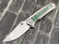 SixLeaf SL-95-Turquoise Folding Knife Damascus Blade Titanium/Turquoise Handle Pocket Knife