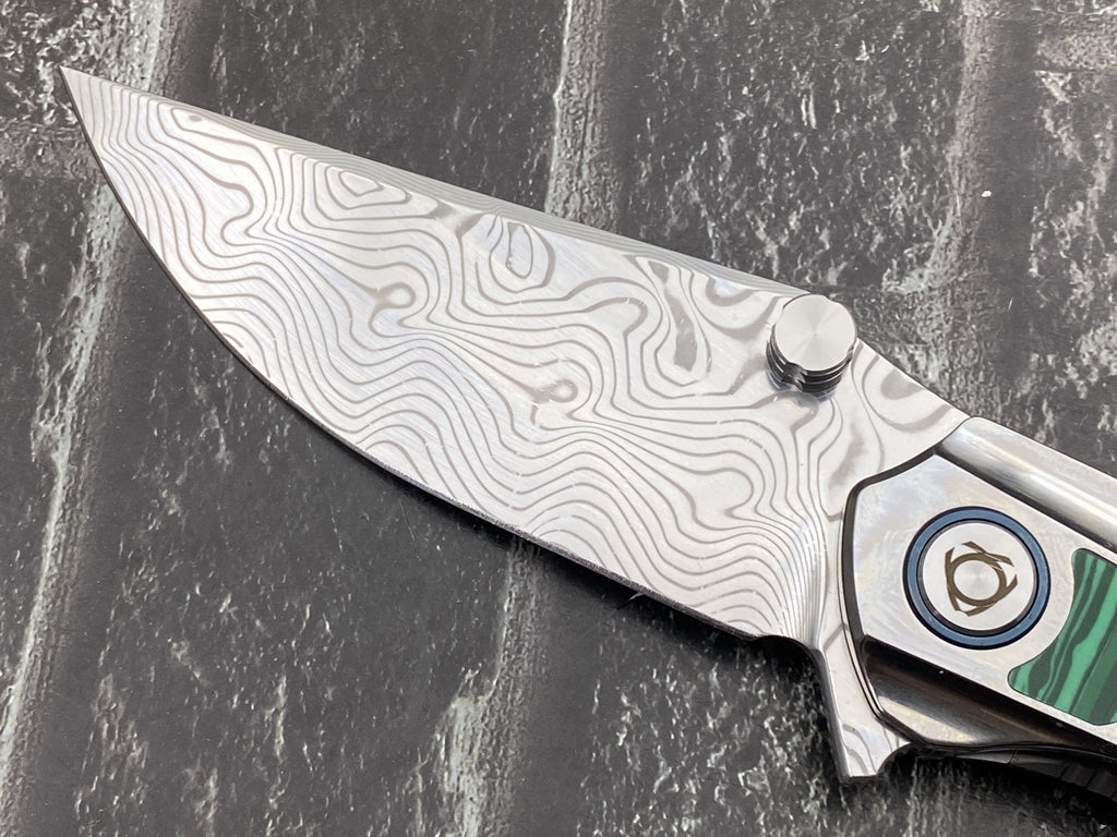 SixLeaf SL-95-Turquoise Folding Knife Damascus Blade Titanium/Turquoise Handle Pocket Knife