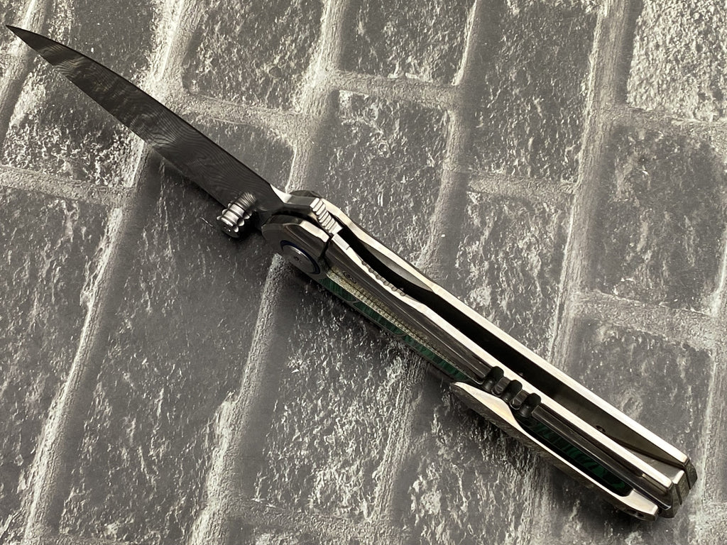 SixLeaf SL-95-Turquoise Folding Knife Damascus Blade Titanium/Turquoise Handle Pocket Knife
