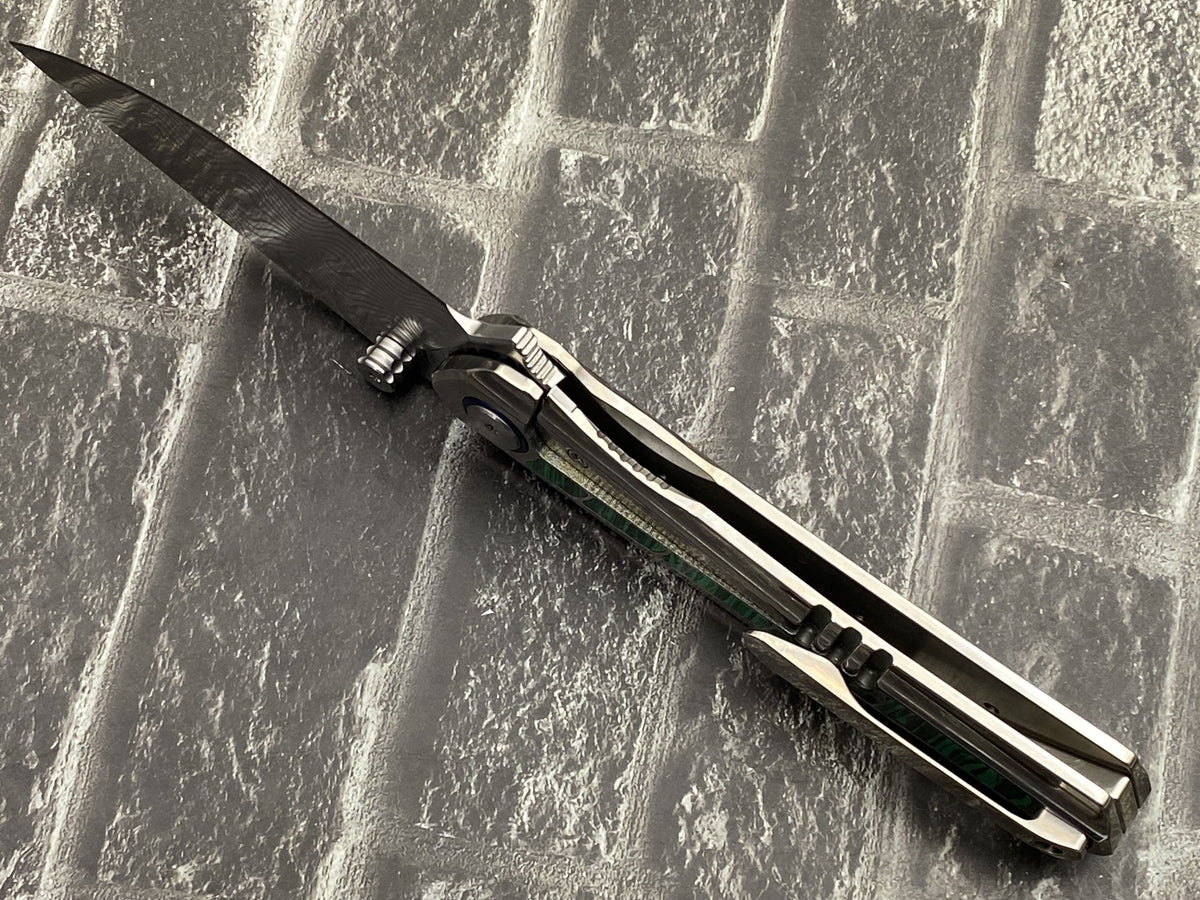 SixLeaf SL-95-Turquoise Folding Knife Damascus Blade Titanium/Turquoise Handle Pocket Knife