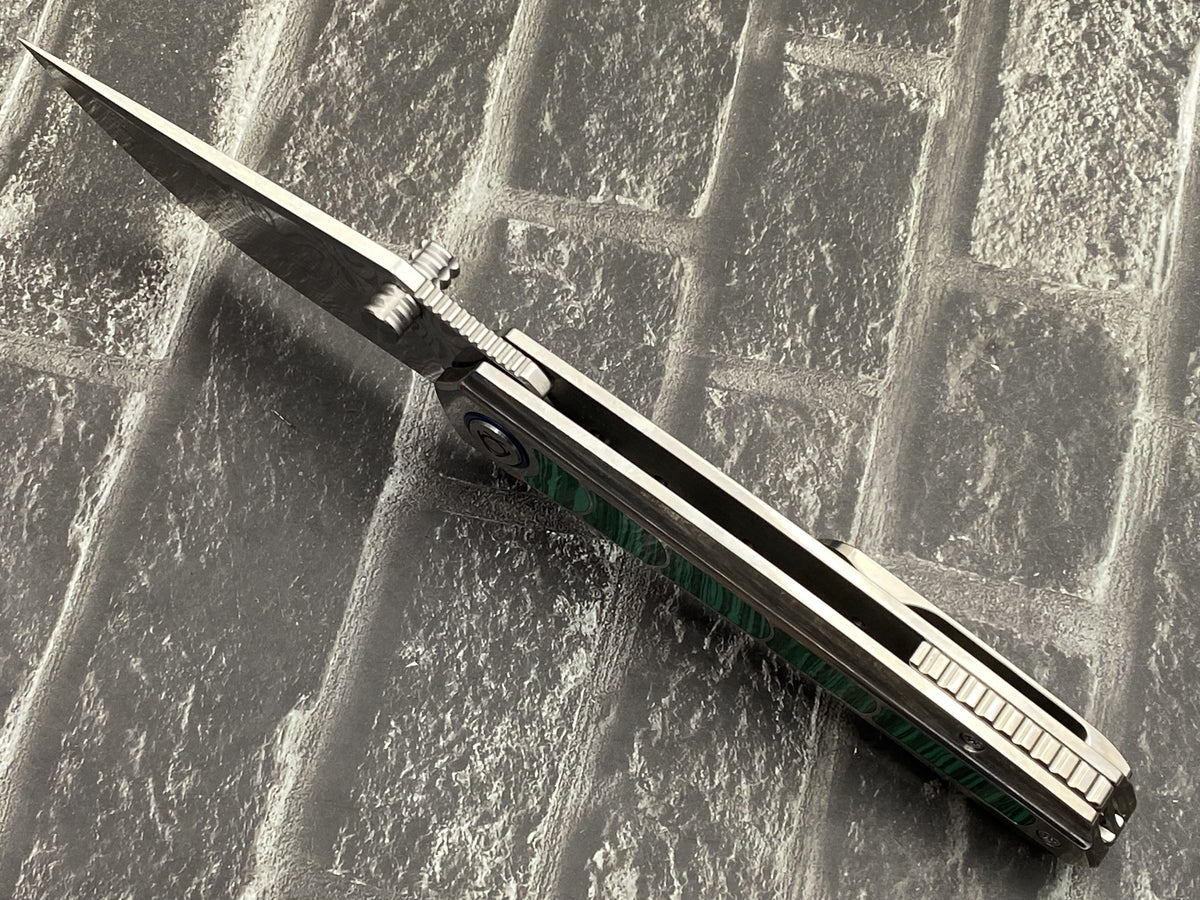 SixLeaf SL-95-Turquoise Folding Knife Damascus Blade Titanium/Turquoise Handle Pocket Knife