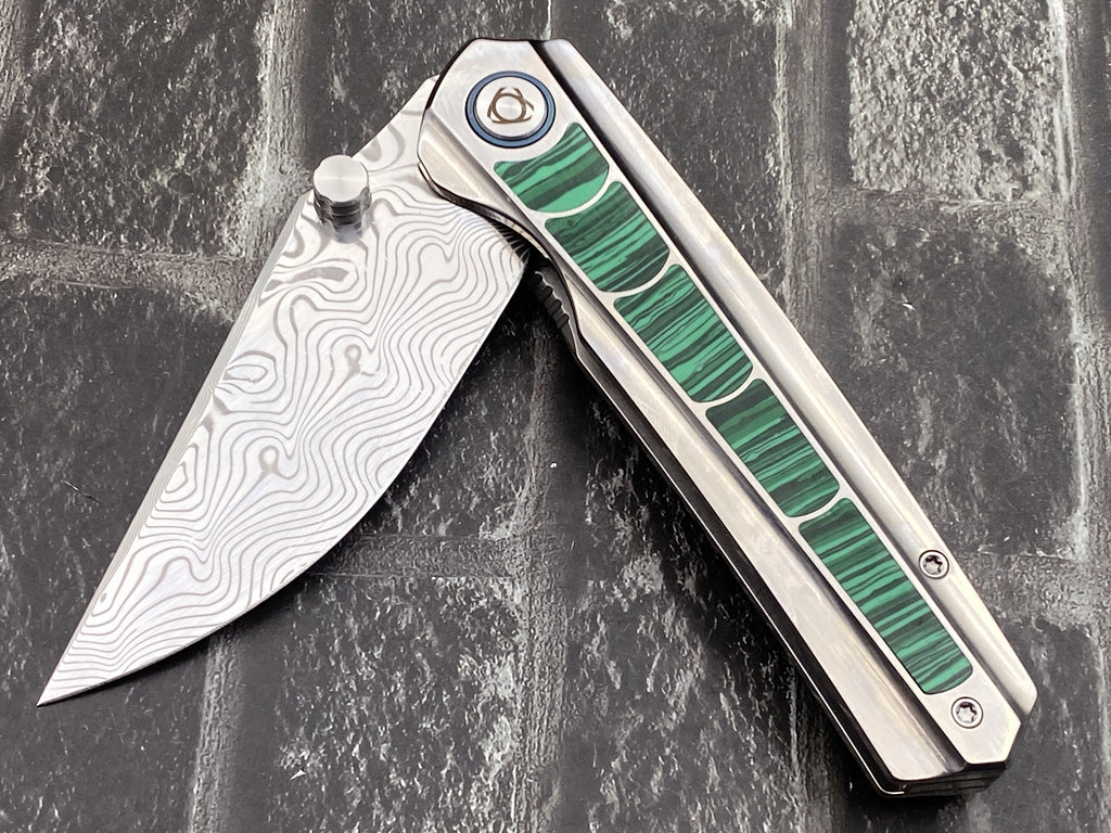SixLeaf SL-95-Turquoise Folding Knife Damascus Blade Titanium/Turquoise Handle Pocket Knife