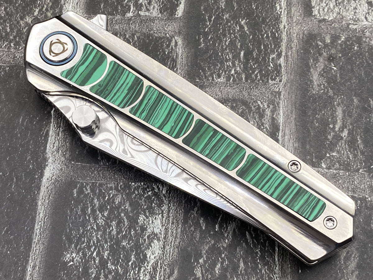 SixLeaf SL-95-Turquoise Folding Knife Damascus Blade Titanium/Turquoise Handle Pocket Knife