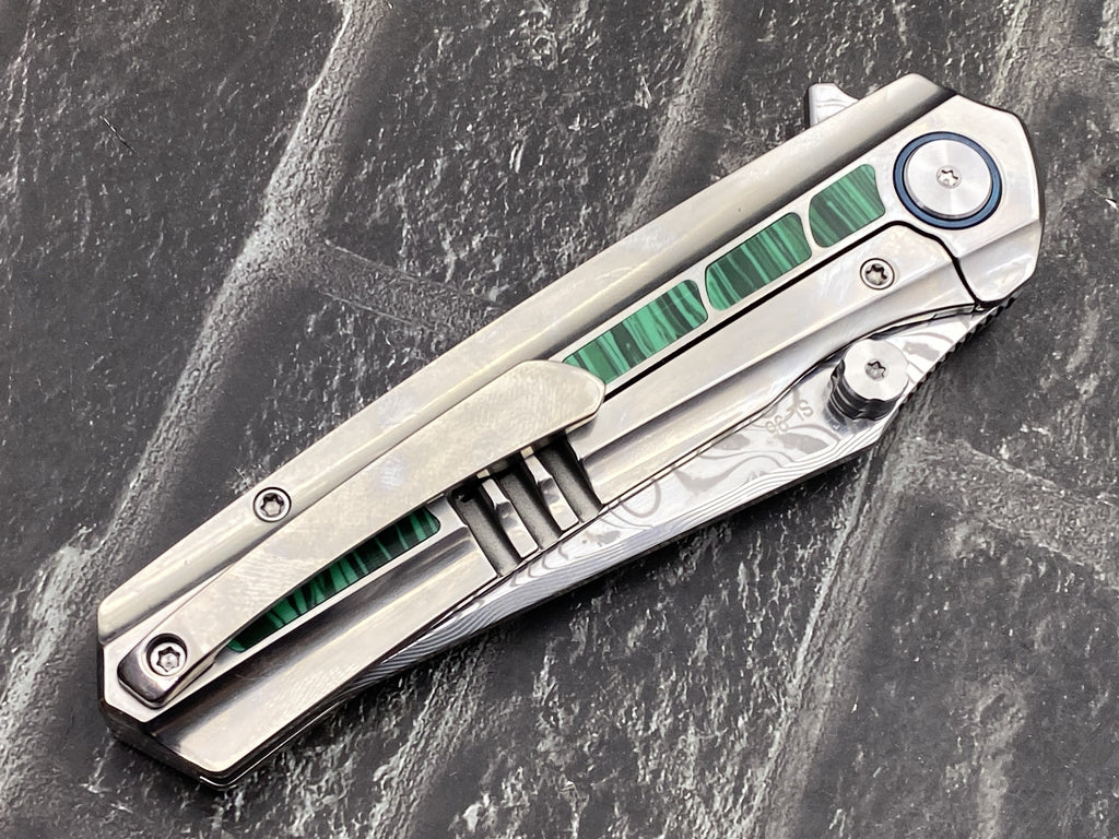 SixLeaf SL-95-Turquoise Folding Knife Damascus Blade Titanium/Turquoise Handle Pocket Knife