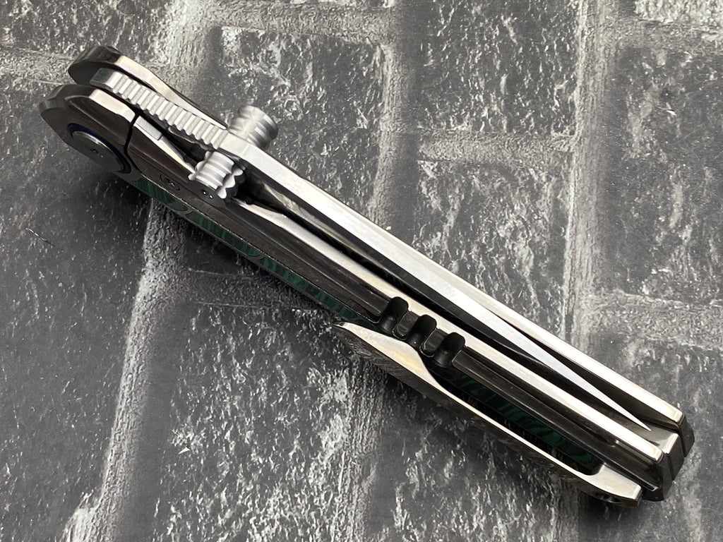SixLeaf SL-95-Turquoise Folding Knife Damascus Blade Titanium/Turquoise Handle Pocket Knife